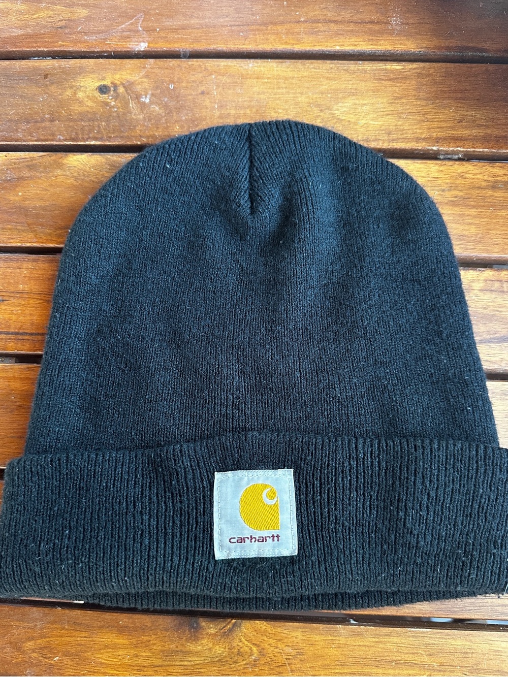 Carhartt Black Beanie with Yellow Logo Patch